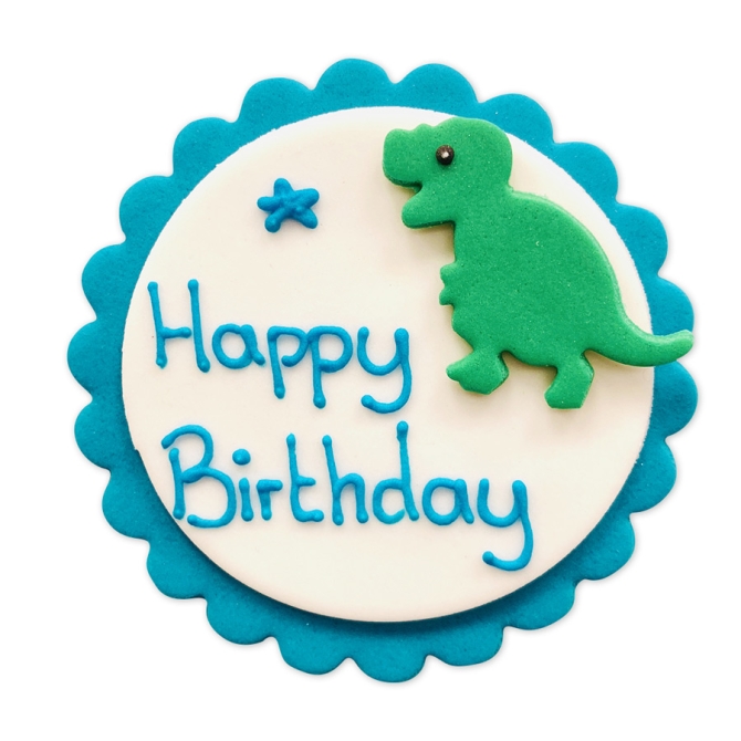 Targhetta decorativa Happy Birthday Dino - Zucchero 