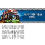 Striscione Personalizzabile lettere Happy Birthday Monster Truck Rally