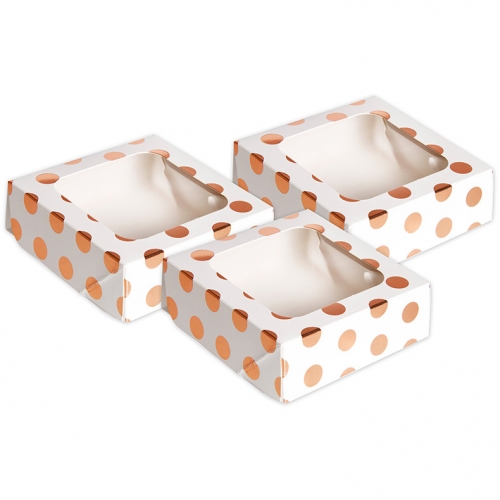 3 Scatolette per Torte/Dolci a Pois - Rosa Gold 