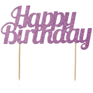 Cake Topper Happy Birthday con Paillette - Rosa