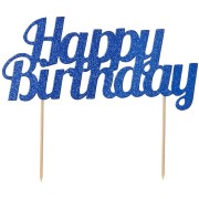Cake Topper Happy Birthday con Paillette - Blu