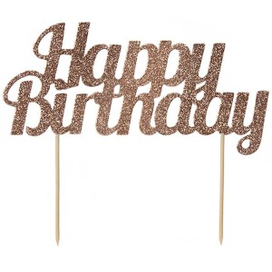 Cake Topper Happy Birthday con Paillette - Rosa Gold