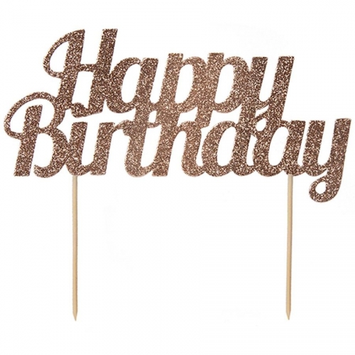 Cake Topper Happy Birthday con Paillette - Rosa Gold 