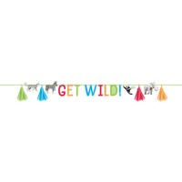 Ghirlanda con pompom e scritta Get Wild - Animali Party