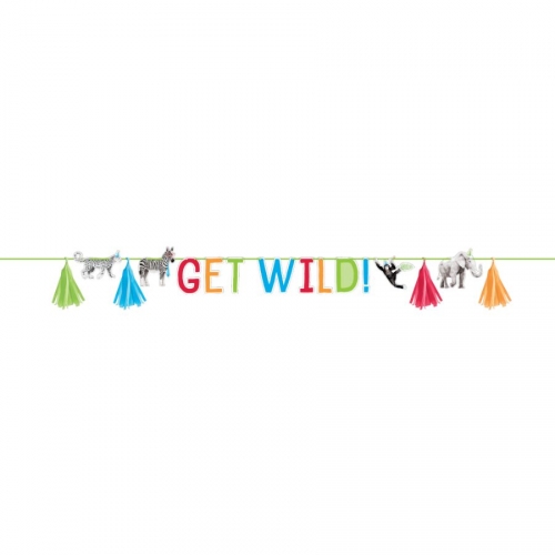 Ghirlanda con pompom e scritta Get Wild - Animali Party 