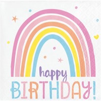 Contiene : 1 x 16 Tovaglioli piccoli Happy Birthday Arcobaleno felice