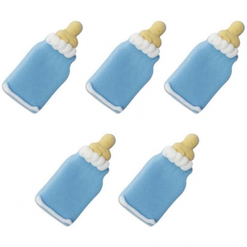 5 Decorazioni Biberon Blu - Zucchero 