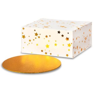 Scatola Torta + Base rotonda  25 cm - Stelle dorate