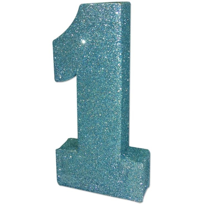 Centrotavola glitterato numero 1 - azzurro 