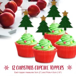 12 Cupcake Topper albero di Natale verde glitterato. n1