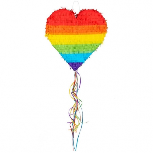 Pignatta a cordicella da tirare - Cuore arcobaleno 