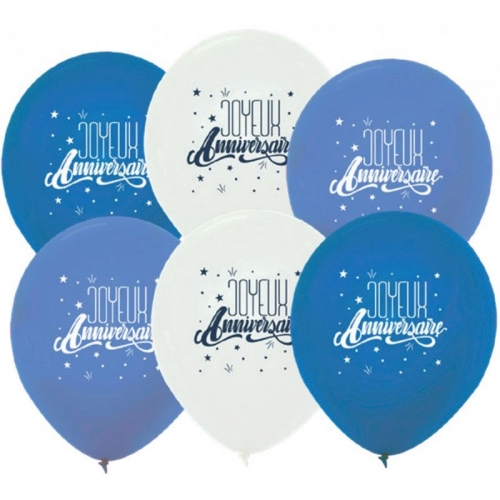 6 palloncini di buon compleanno - blu / bianco 