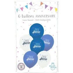 6 palloncini di buon compleanno - blu / bianco. n1