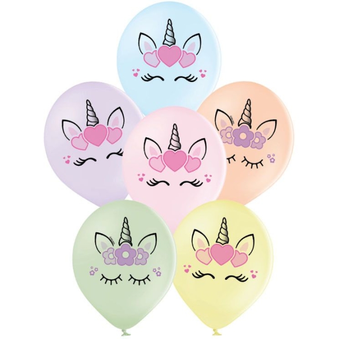 6 palloncini unicorno pastello -  30 cm 