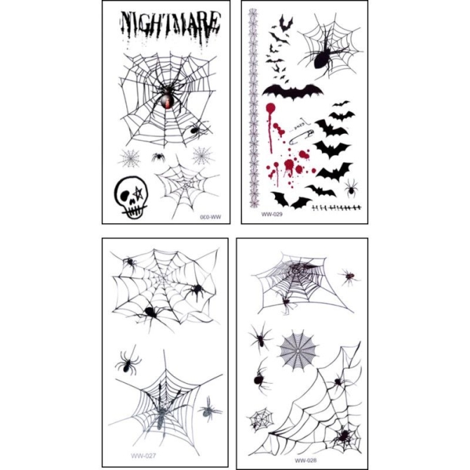 4 mini fogli di tatuaggi di Halloween: divertenti e spaventosi! 