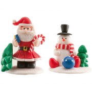 1 Babbo Natale e 1 pupazzo di neve su una base