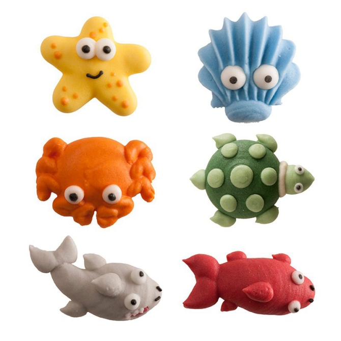 6 Decorazioni in pasta di zucchero 3D - Animali marini (3 cm) 