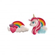 2 Decorazioni in pasta di zucchero (7 cm) - Unicorno + arcobaleno