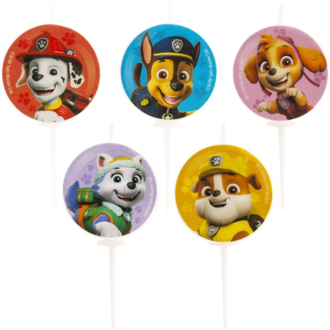 5 Candeline con supporti Paw Patrol 