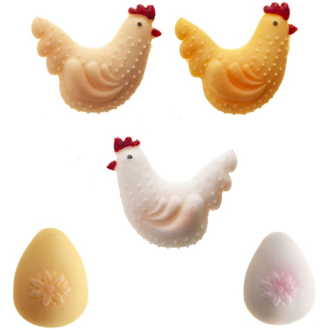 5 Decorazioni: Galline + Uova - Zucchero