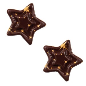 2 Stelle rilievo 3D a 2 stelle giallo/rame scintillante - Cioccolato fondente