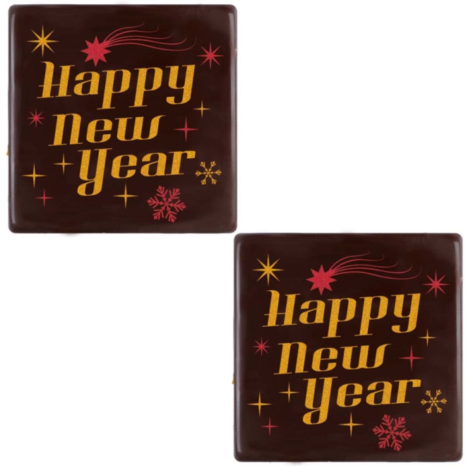 2 Quadrati Happy New Year (5 cm) - Cioccolato fondente 