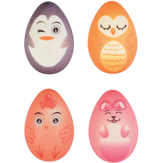 4 Uova di Pasqua Animali 3D (3, 7 cm) - Cioccolato Bianco 