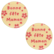 2 Mini Dischi Bonne Fête Maman (Ø 3,8 cm) - Cioccolato Bianco