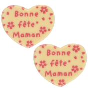 2 Mini Cuori Bonne Fête Maman (2,7 cm) - Cioccolato Bianco