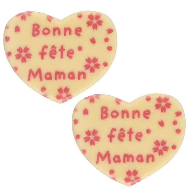 2 Mini Cuori Bonne Fte Maman (2, 7 cm) - Cioccolato Bianco 