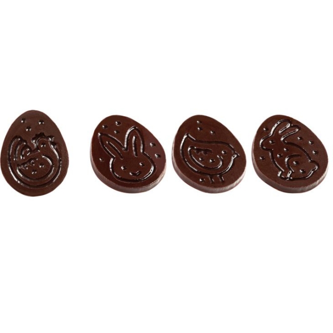 4 allegre uova di Pasqua in rilievo (4 cm) - Cioccolato 