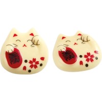 2 Gatto Portafortuna (7 cm) - Cioccolato Bianco