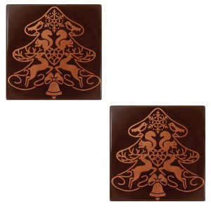 2 estremit per tronchetti di Natale con stencil folclorico (8 cm) - Cioccolato
