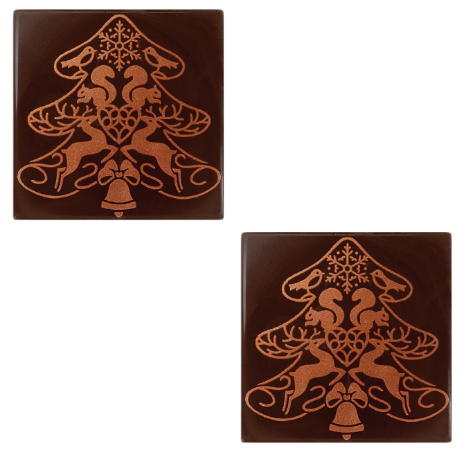 2 estremit per tronchetti di Natale con stencil folclorico (8 cm) - Cioccolato 