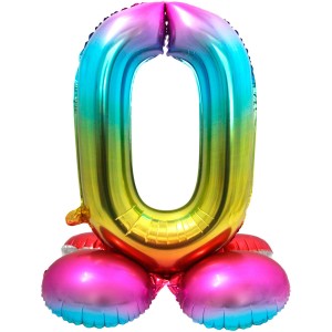 Palloncino gigante Rainbow Numero 0 con base (81 cm)