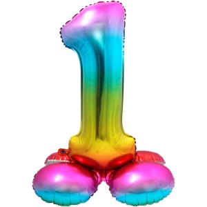 Palloncino gigante Rainbow Numero 1 con base (81 cm)