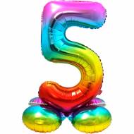 Palloncino gigante Rainbow Numero 5 con base (81 cm)
