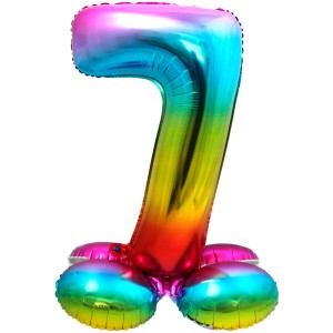 Palloncino gigante Rainbow Numero 7 con base (81 cm)