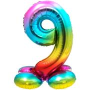 Palloncino gigante Rainbow Numero 9 con base (81 cm)