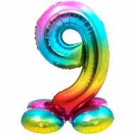Palloncino gigante Rainbow Numero 9 con base (81 cm)