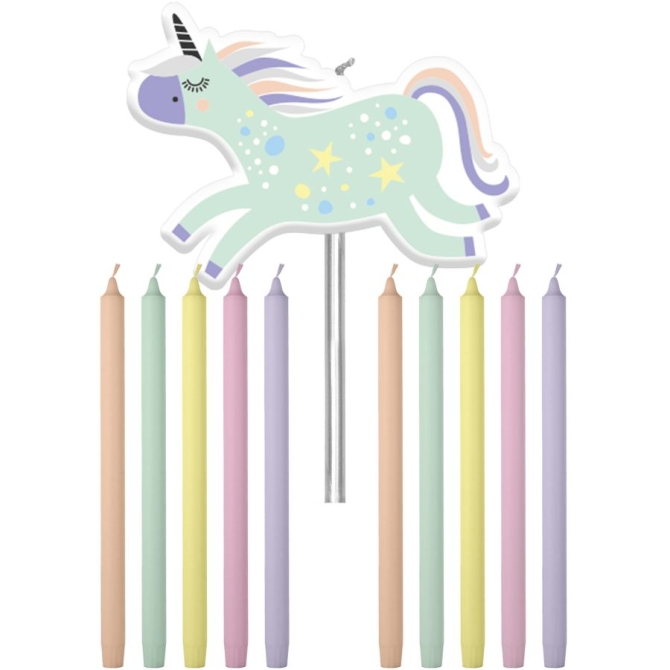 Set di 11 candele Unicorns & Rainbows - 10 cm 