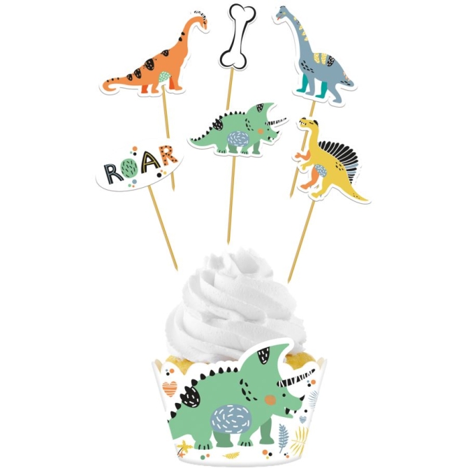 Set di 12 decorazioni per cupcake Dino Roars 