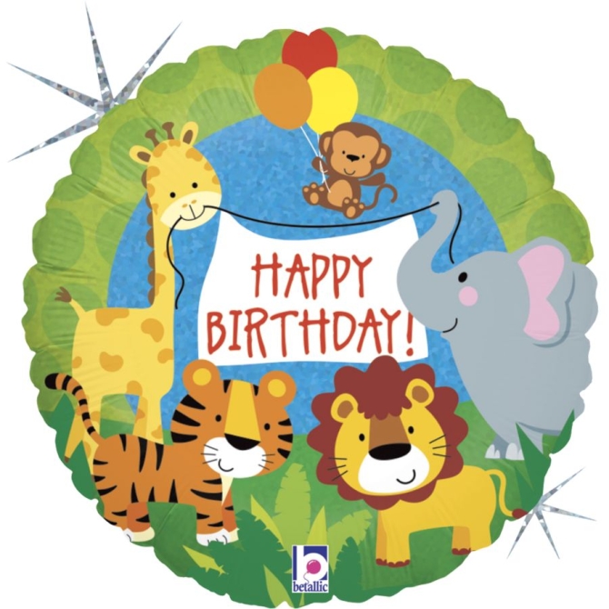 Palloncino olografico di compleanno con animali della giungla 