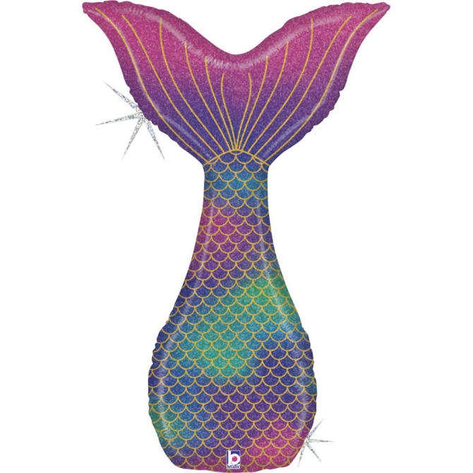 Palloncino gigante con coda di sirena olografica glitterata 