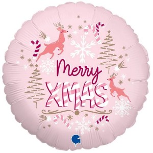 Palloncino rosa con renna - Merry XMAS