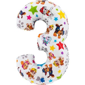 Palloncino a elio in alluminio Paw Patrol - Numero gigante 3 - 75 cm