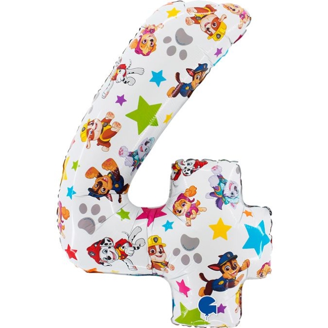 Palloncino a elio in alluminio Paw Patrol - Numero gigante 4 - 72 cm 