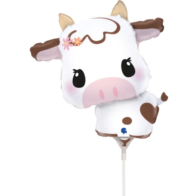 Simpatico palloncino Mucca su stelo - 27 cm 