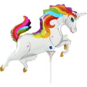 Palloncino unicorno arcobaleno su stelo - 43 cm