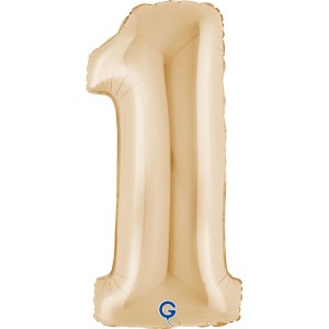Palloncino gigante in lamina di elio - Numero 1 Bianco Oro 100 cm
